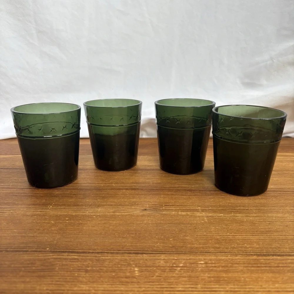 Vintage Green Glass Tumblers Set of 4 3.5
